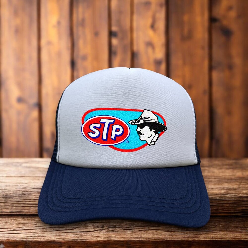 STP Richard Petty Mens Trucker Hat Navy Snapback Racecar Motor Oil Ball Cap